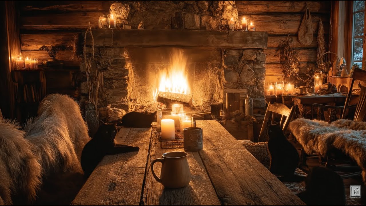Cozy Fireplace Piano Jazz 🔥 Warm Cabin Night Music for Study & Relax with cats