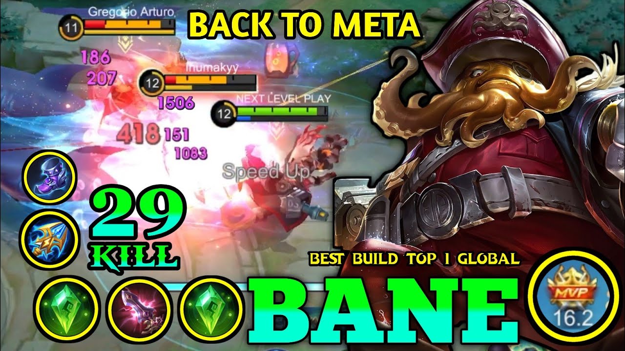 29 Kills!! One Hit Build Bane Monster Midlane!! - Best build Top 1 Global Bane - MLBB