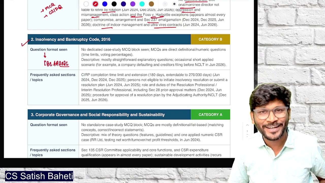 ⚖️CMA Final Law ABC Analysis Dec 2026 | Important & Frequently Asked Questions | CS Satish Baheti🧑&zwj;🏫