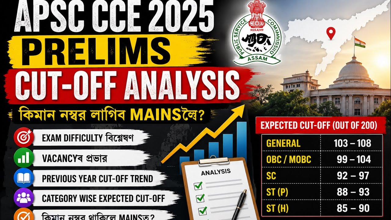     APSC CCE 2025 Expected Cut-off | 105 Marks Safe? | Complete Analysis | Assamese