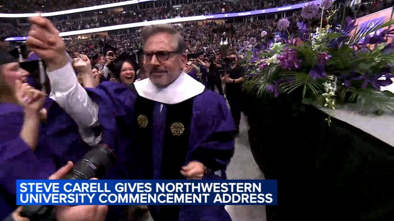 Steve Carell delivers Northwestern University commencement address, dances with graduates