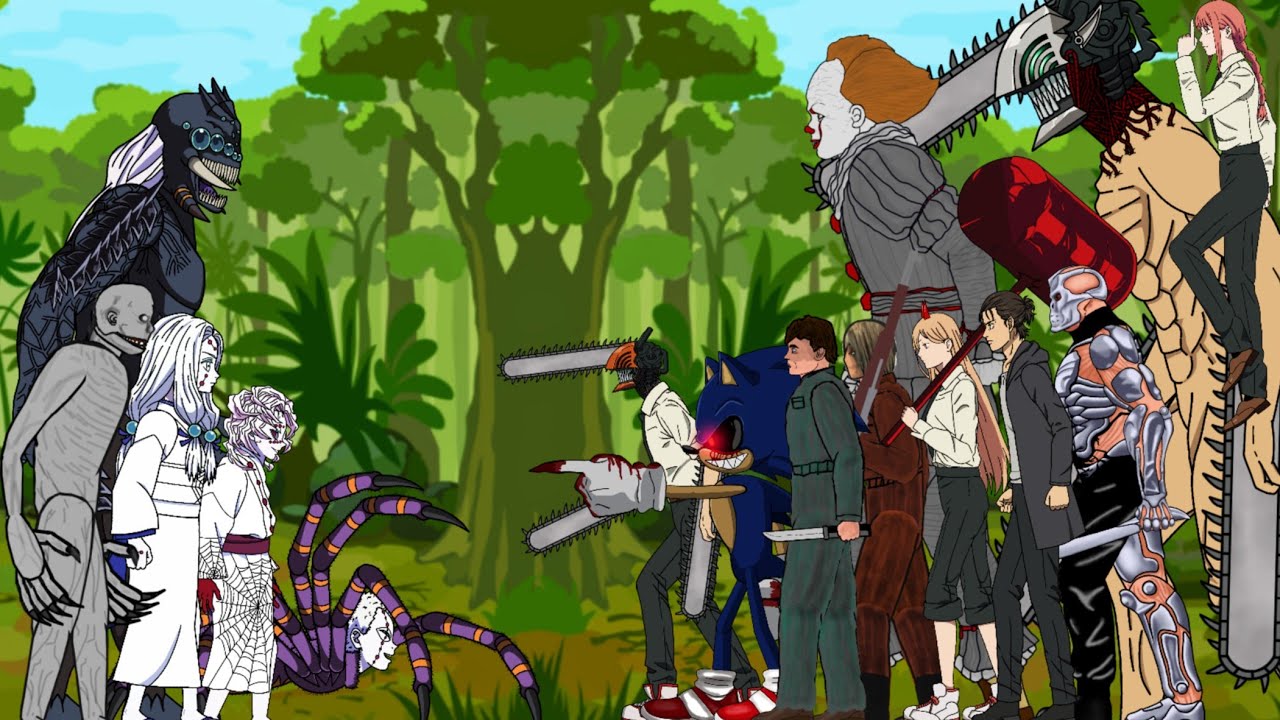 Chainsaw Man, Sonic.EXE, Pennywise VS Rui, Family Spider - Drawing Cartoon 2.