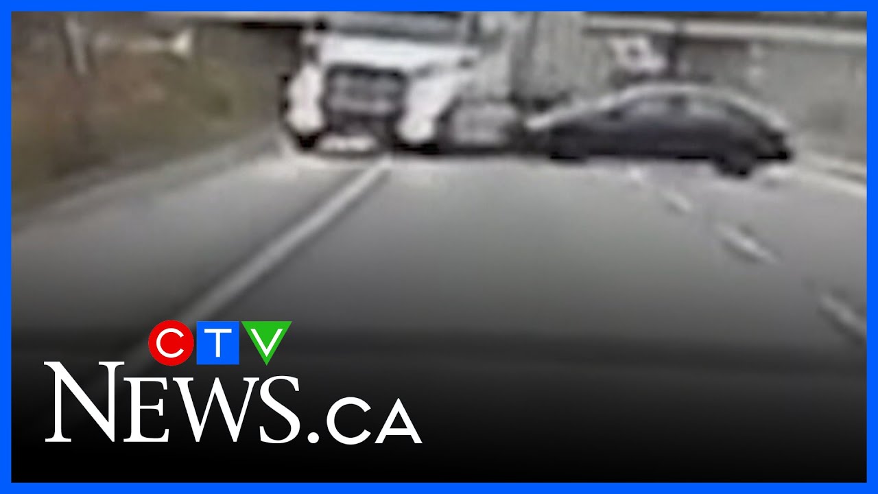 Wild crash involving semi caught on dash cam