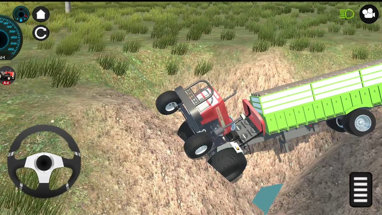 Mahindra Tractor Driving Offroad Road with double trolley || Tractor Simulator 3D gaming || #gaming 
