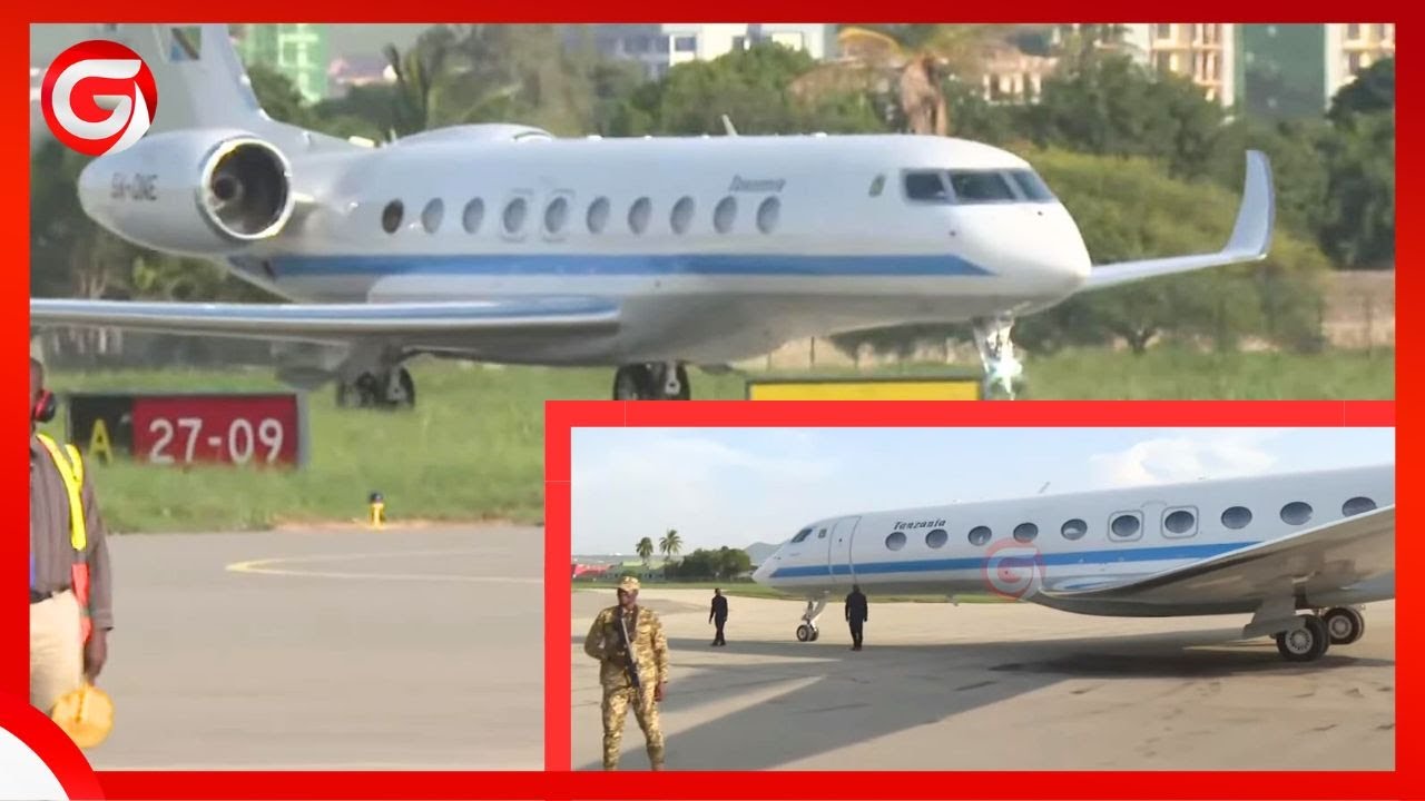 CHEKI NDEGE ILIYOMBEBA RAIS SAMIA ILIVYOTUA AIRPORT - YAZUNGUKWA na WALINZI na MITUTU ya BUNDUKI...