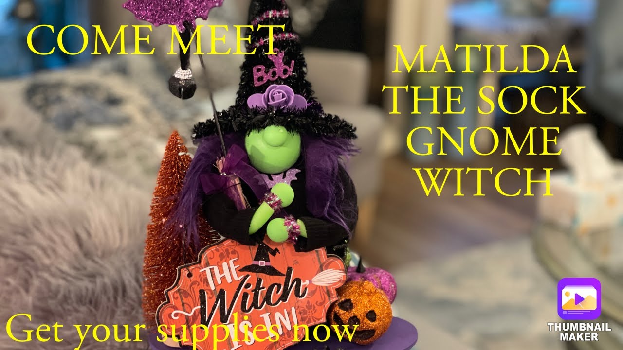 Easy DIY Halloween Witch Sock Gnome with loads of Dollar Tree details. Meet Matilda