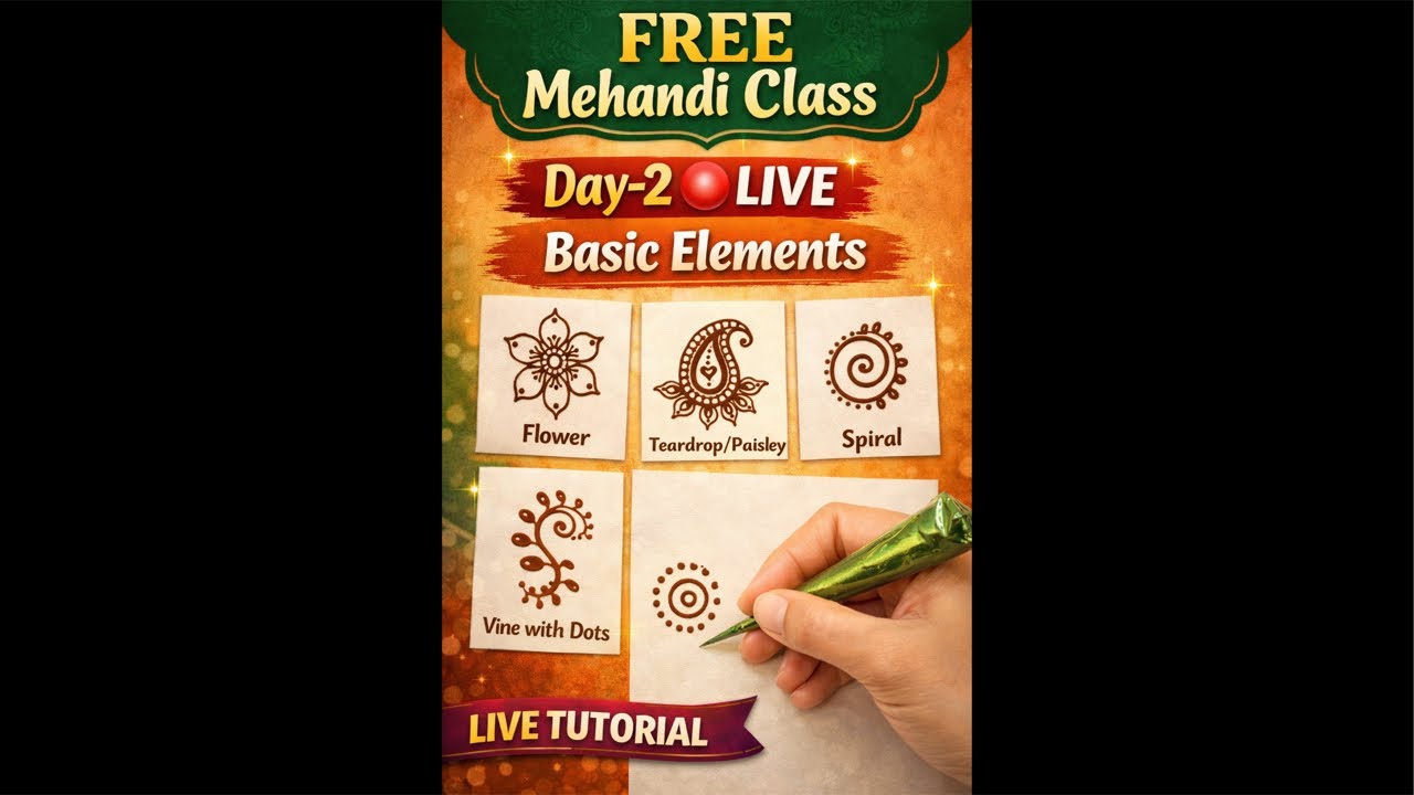 Day 2 LIVE Mehndi Class | Basic Elements Step by Step #creativehenna #mehandidesign #live #shorts
