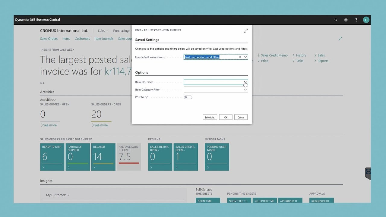 Adjust Item Costs in Dynamics 365 Business Central