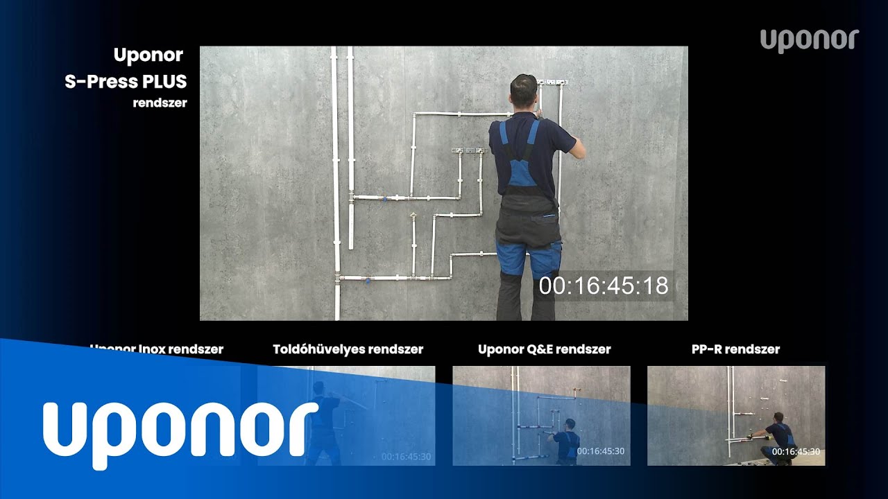 V&iacute;zvezet&eacute;k csőszerel&eacute;s &ouml;sszehasonl&iacute;t&oacute; vide&oacute;: Uponor S-Press Plus &ouml;sszehasonl&iacute;t&aacute;sa m&aacute;s rendszerekkel