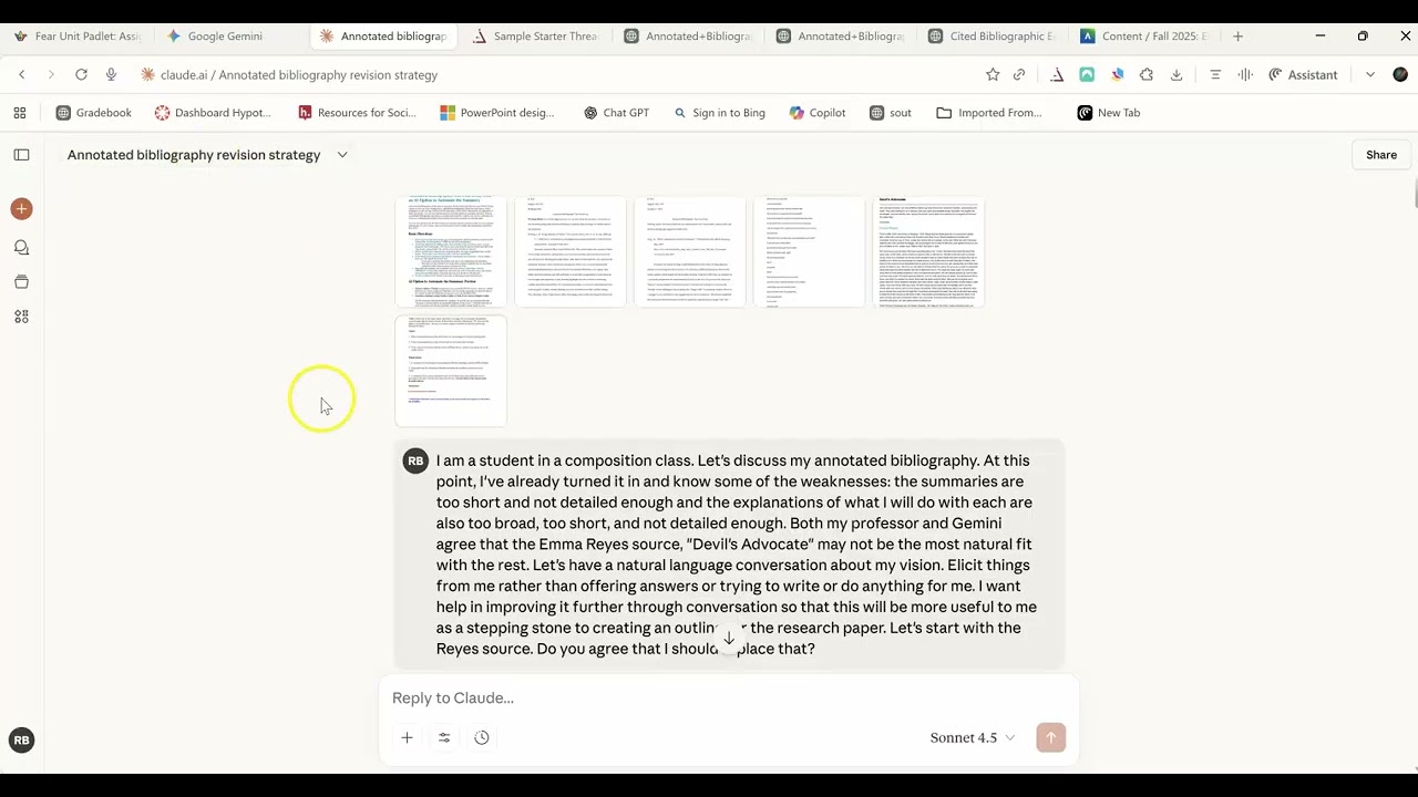 Eliciting AI Feedback and Writing the Reflection for the Annotated Bibliography