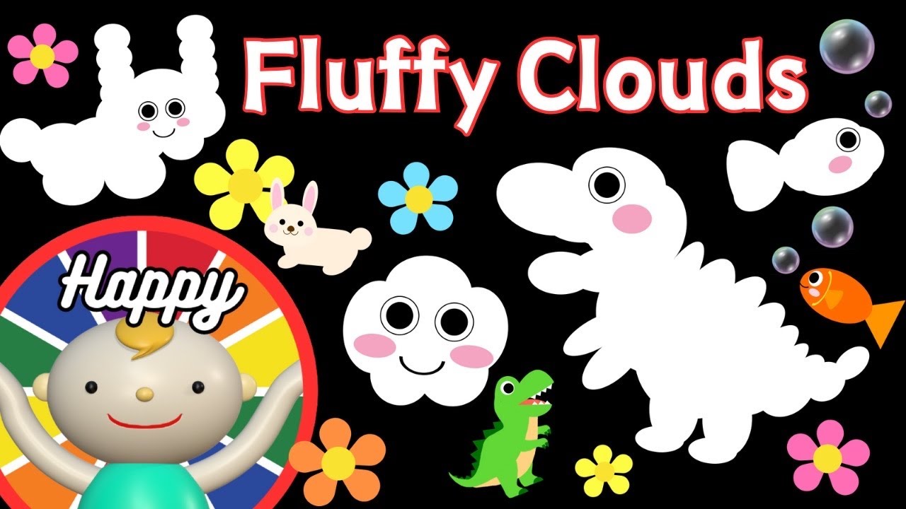 Baby Sensory.【Fluffy Clouds】☁️🦖🐰☁️High contrast animation with cute sounds. Calm baby. ＃BabySensory