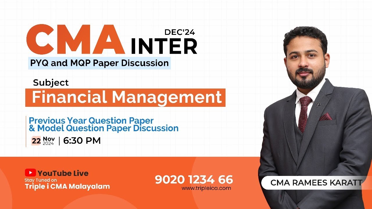 CMA INTER | MQP JUNE'24 DISCUSSION | FINANCIAL MANAGEMENT | CMA RAMEES KARATT