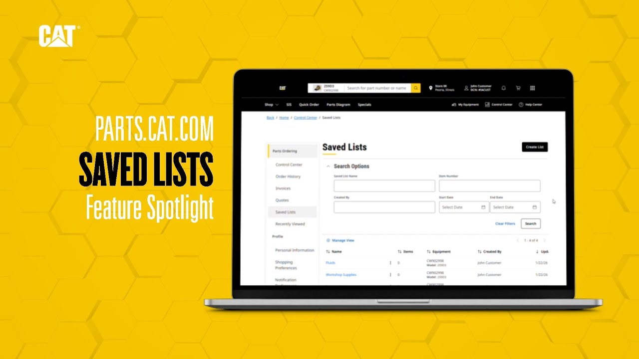 Saved Lists on Parts.cat.com: Order Fast, Stay Organized