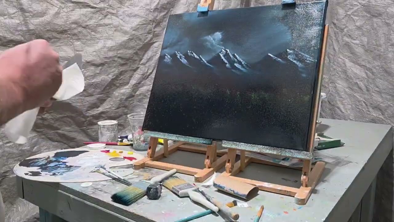 Painting Time Lapse   black canvas with liquid clear transformed into a gorgeous night scene 