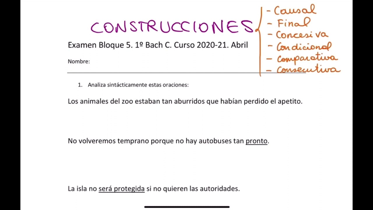 Sintaxis. Examen corregido de Construcciones oracionales (Subordinadas Adverbiales)