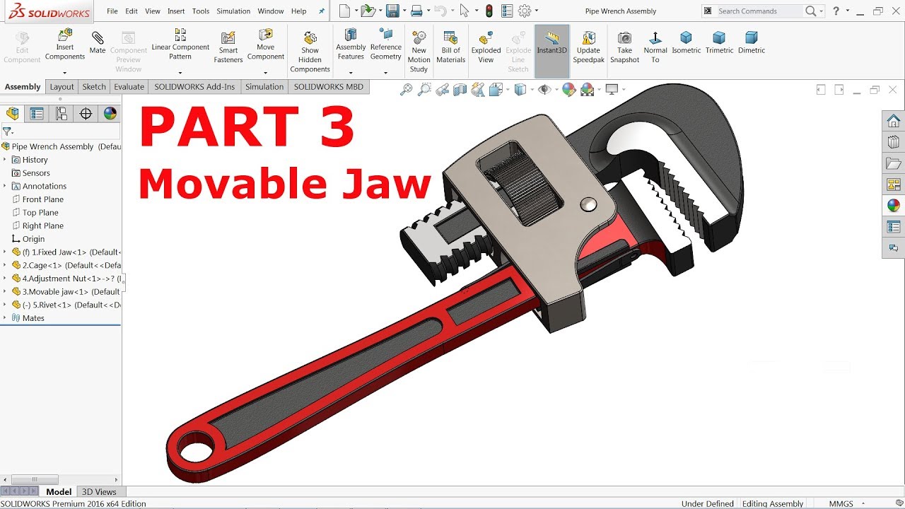 SolidWorks Tutorial Design and Assembly of Pipe Wrench Part 3