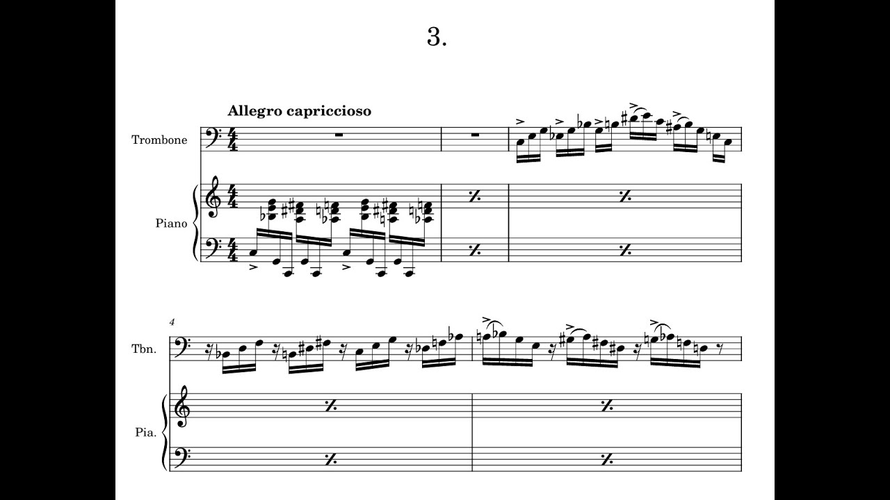 Pierre Bazin - 3 pièces sur un ostinato, for trombone and piano (2025) - Score