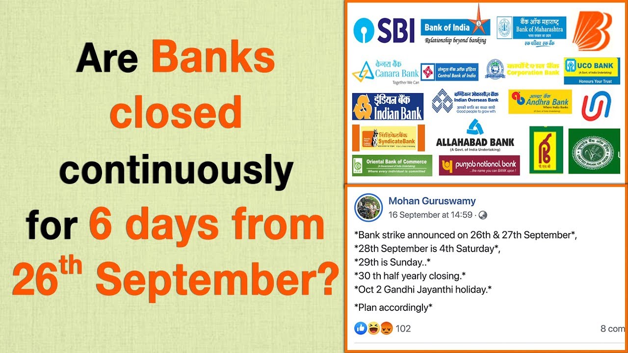 Are Banks closed continuously for 6 days from 26th September? | Factly