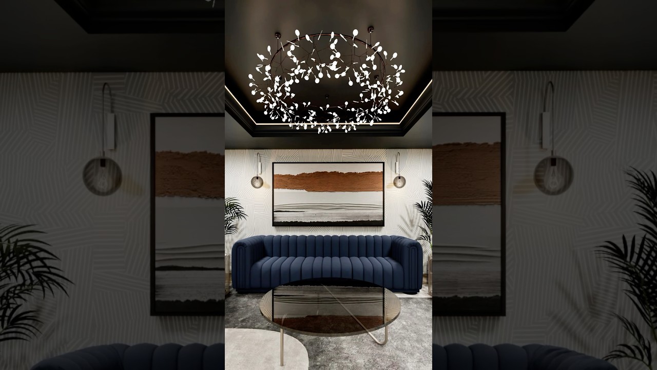 Modern basement lounge featuring bold design, luxury finishes & statement lighting. 