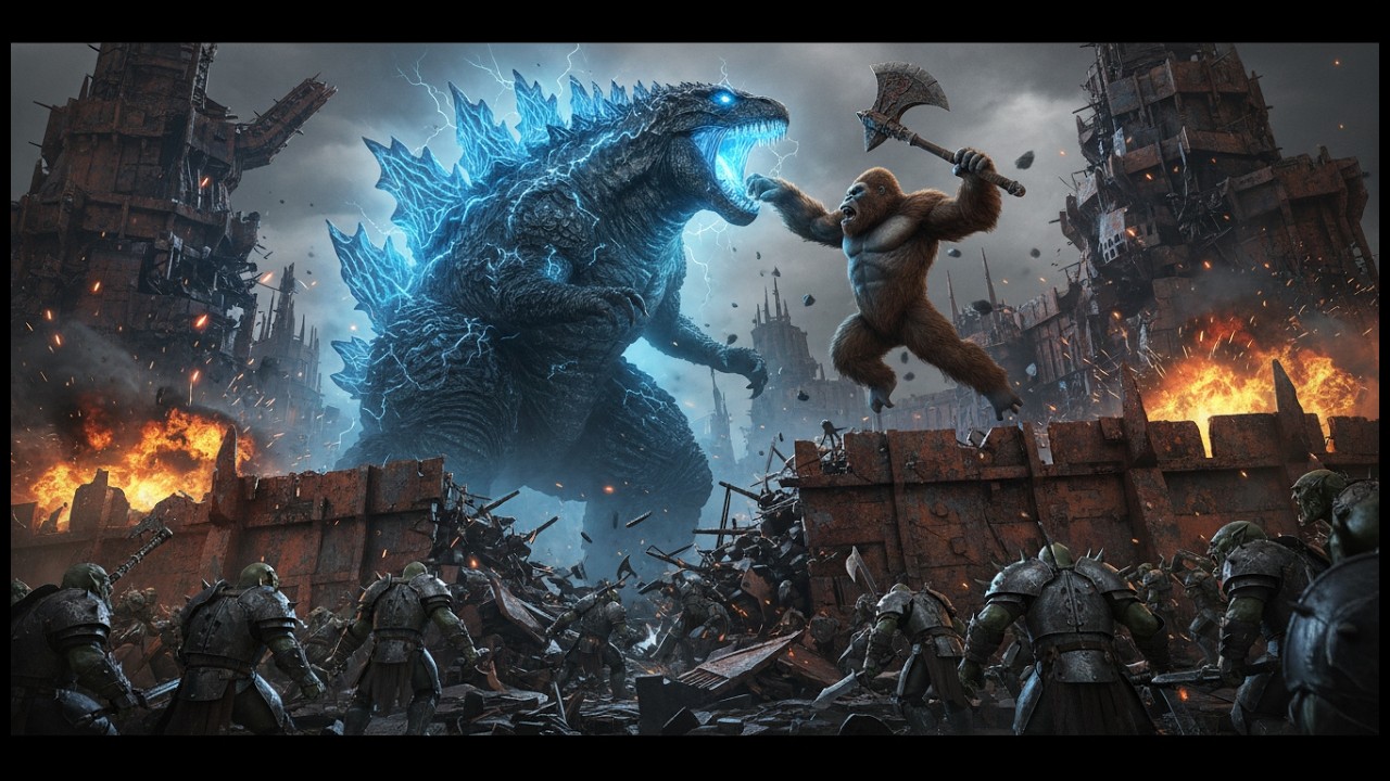 orcs and king kong vs godzilla iron bastion and razor teeth full fight