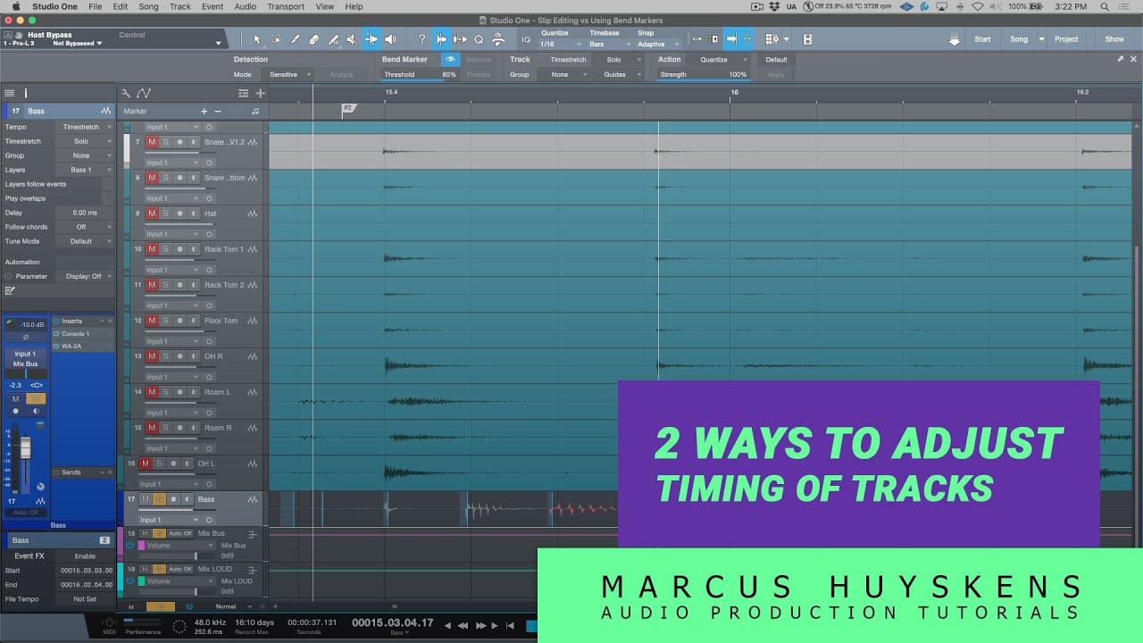 2 Different Ways to adjust the timing of tracks in PreSonus Studio One
