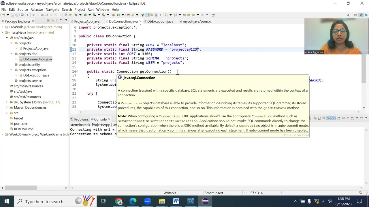 Connection with database through Connect class of Maven Project.