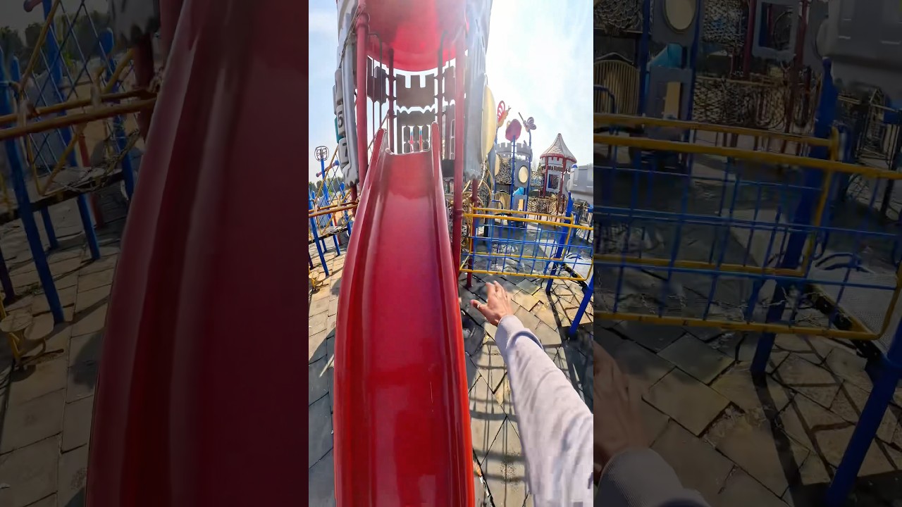 Bella ciao playground parkour climbing into long slide pov
