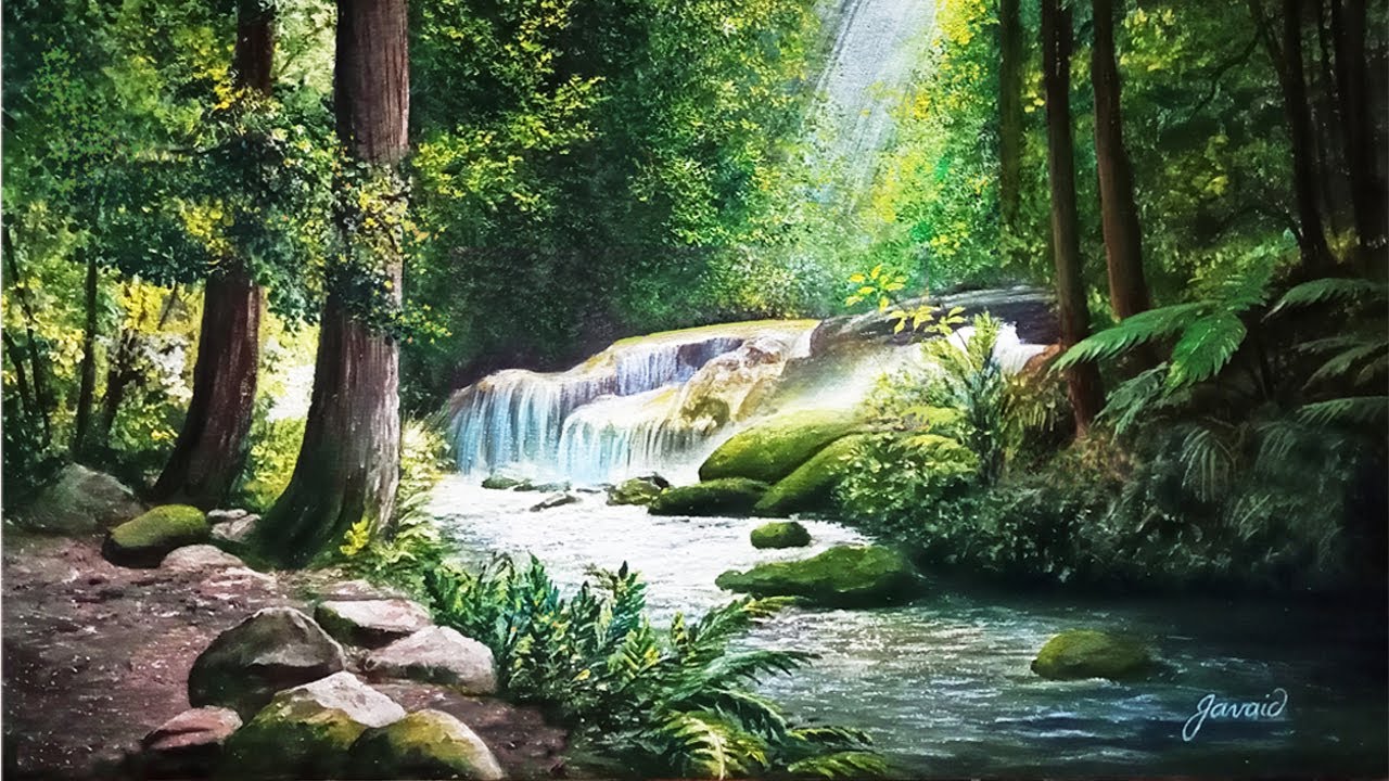 How to Paint Forest with a Flowing Brook 🌲💧 | Acrylic Painting Tutorial