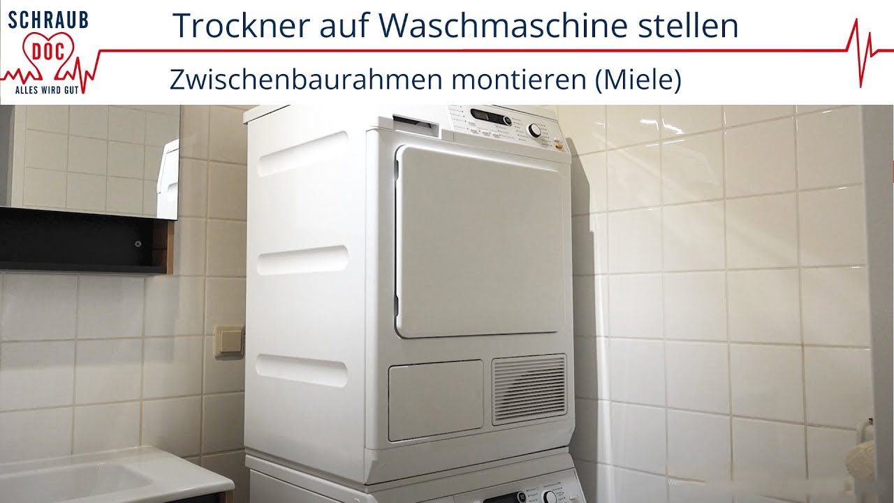 Trockner auf Waschmaschine stellen: Die einfache Montage eines Zwischenbaurahmens (Miele)