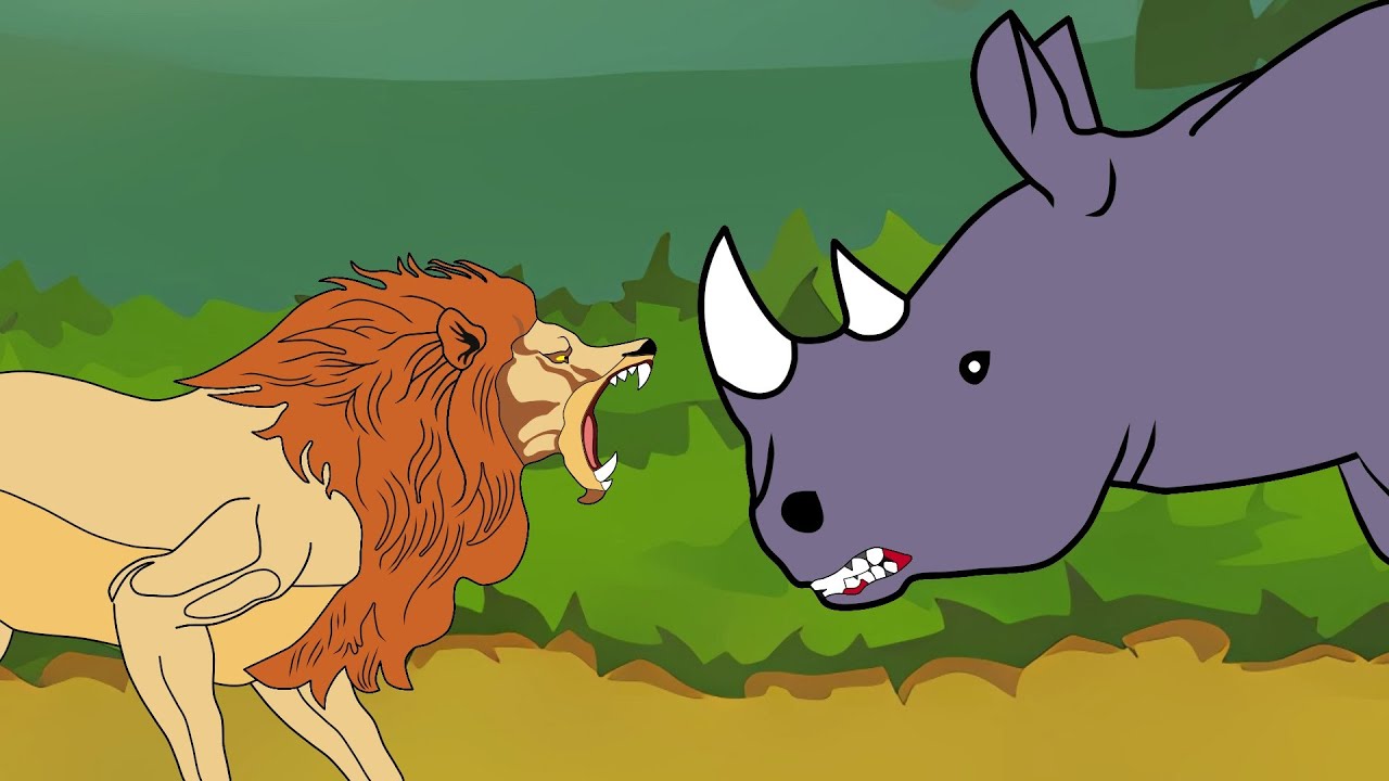 LION vs RHINO | Animal Fight Animation (Who is stronger?)