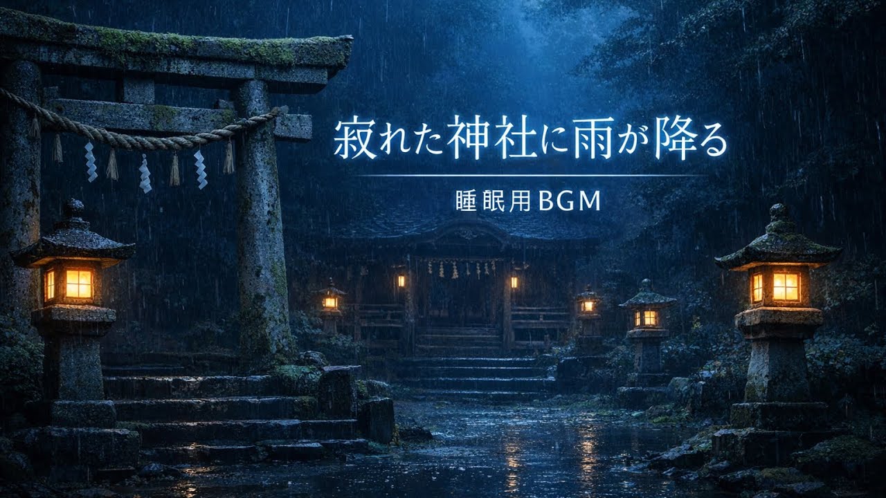 【睡眠用BGM】寂れた神社に雨が降る夜｜深く眠れる癒しの環境音