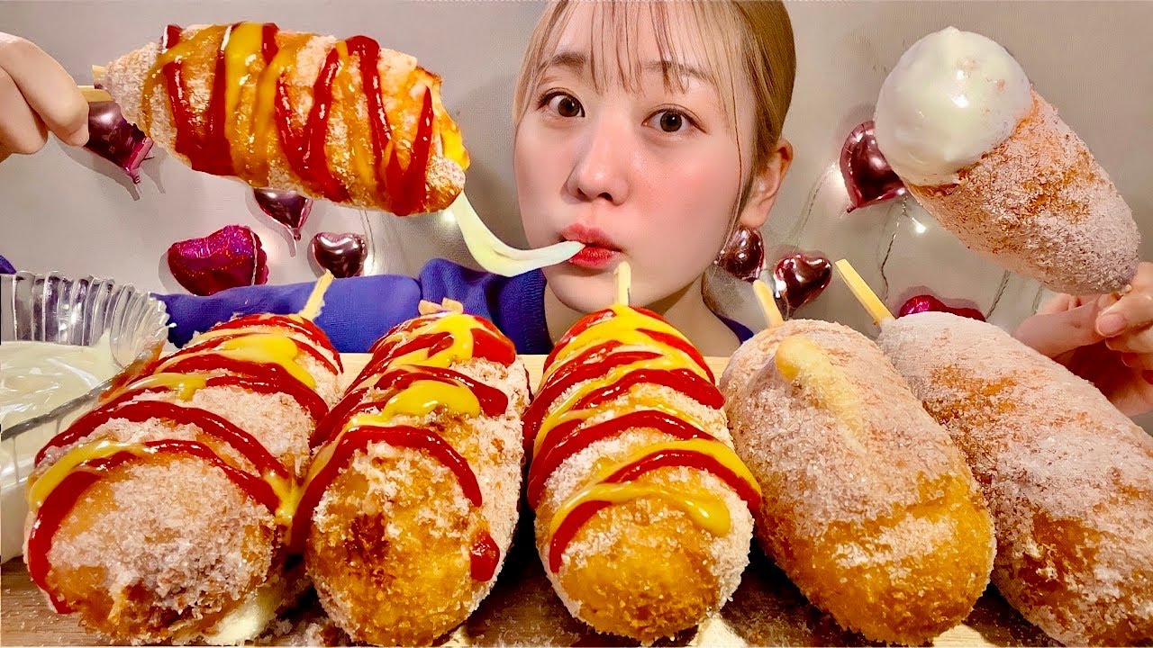 ASMR Сырные корн-доги【русские субтитры】【Mukbang/ Eating Sounds】