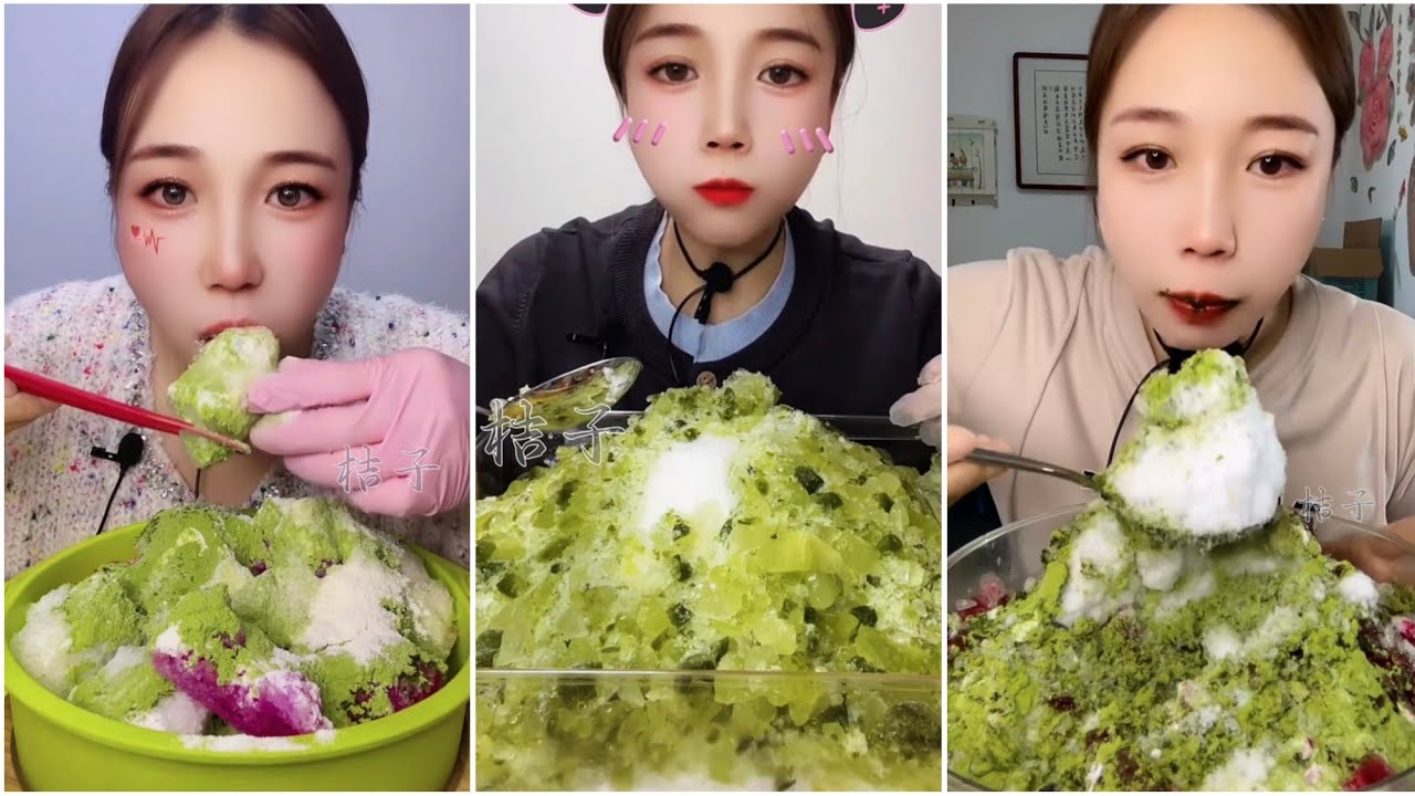 ASMR ICE EATING with MATCHA / ONLY BITES