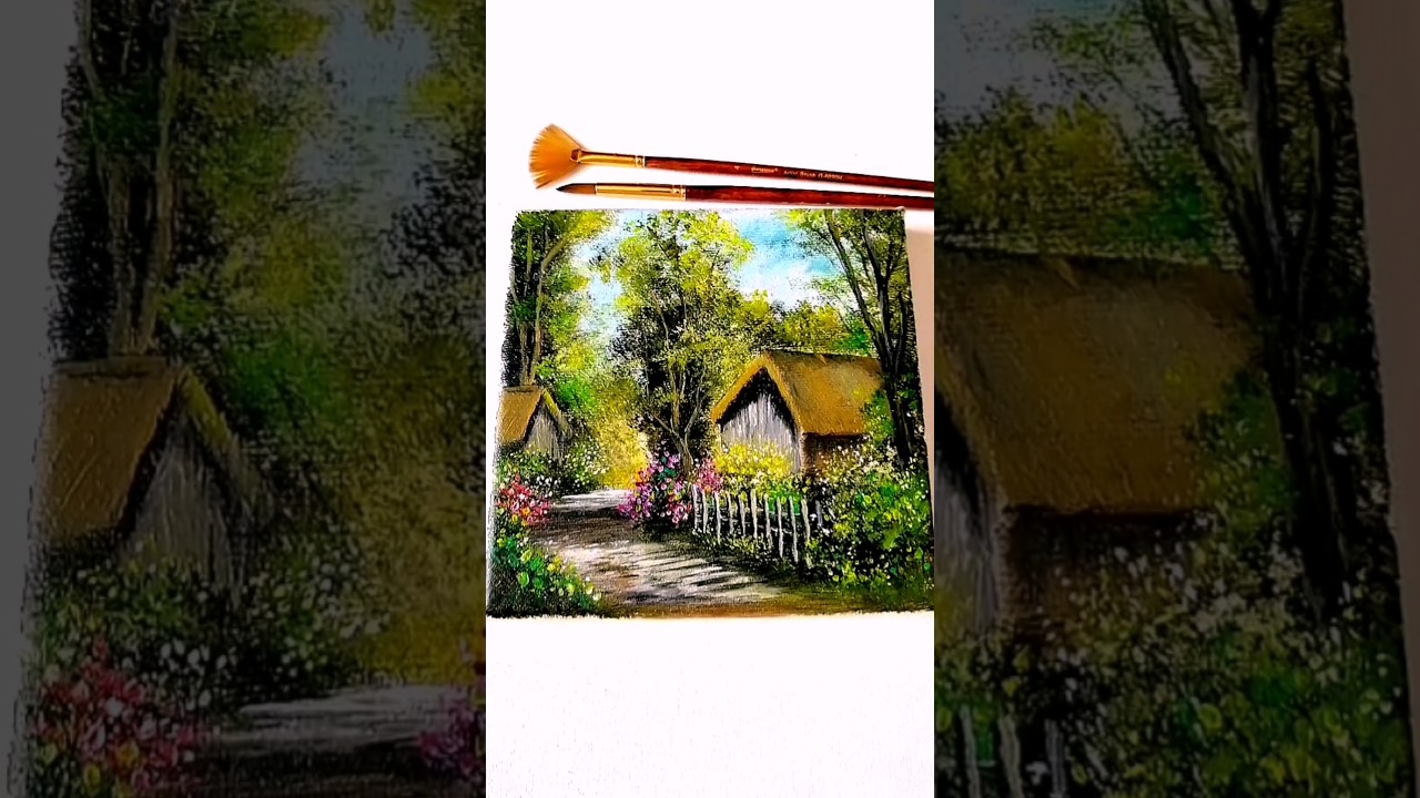 Painting Houses in a quiet village / Acrylic on canvas / Landscape Scenery #art #diy #drawing #easy