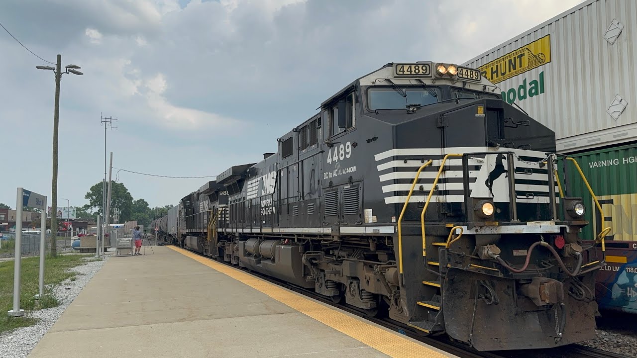 NS 9919 leads NS 28X through Elkhart Indiana meeting the back of NS 142 and NS 65K 8/5/2025