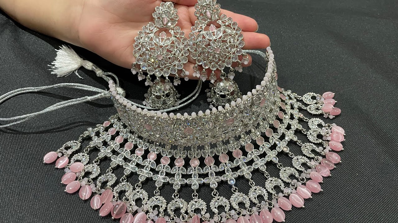 Silver and pink wedding jewellery