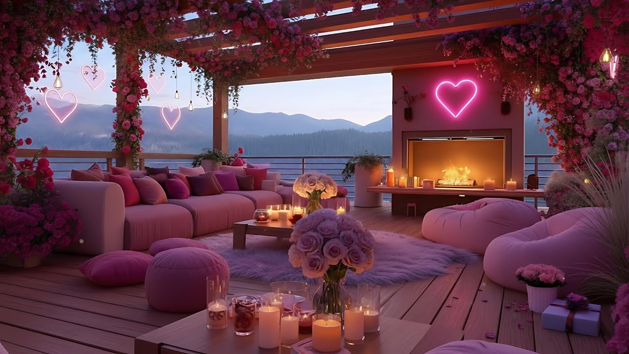 💕 Romantic Snowy Valentine Porch 💕❄️ Soft Jazz & Warm Fireplace Ambience for Deep Sleep