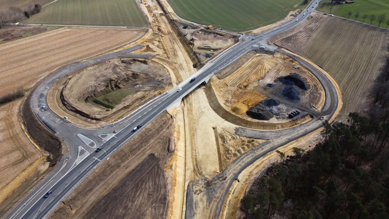 Die Baustelle der B67 bei Merfeld am 19.03.2021