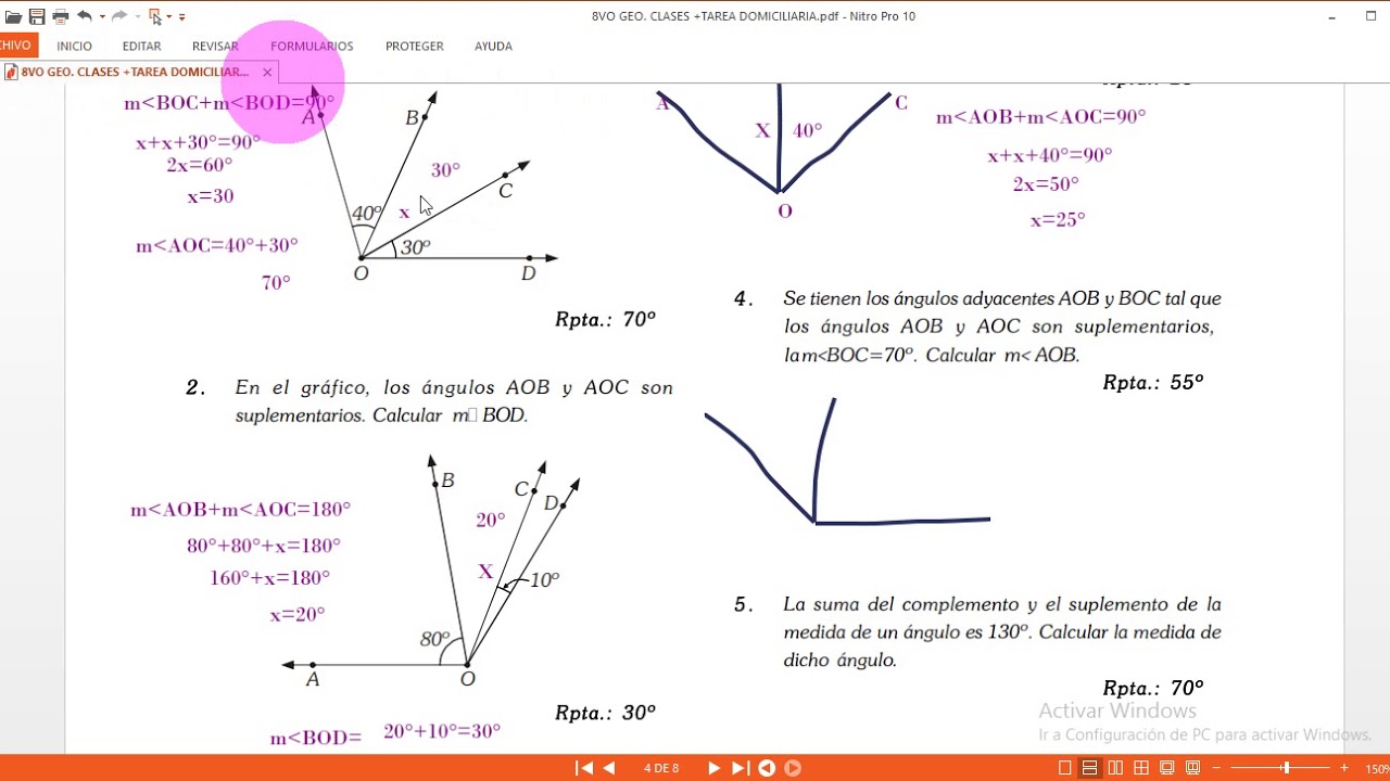 PROBLEMAS RESUELTOS DE ÁNGULOS COMPLEMENTARIOS Y SUPLEMENTARIOS
