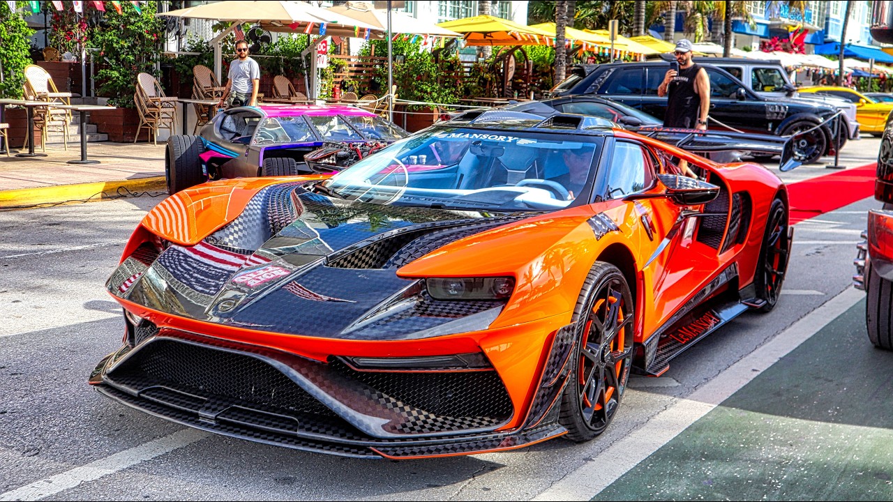 SUPERCARS TAKE OVER MIAMI! MANSORY Ford GT - Exotic Arrivals at Ocean Drive - SUPERCAR SUNDAY