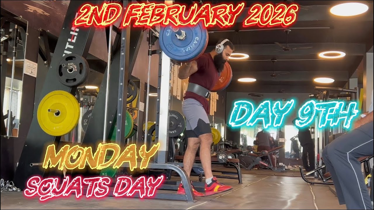 Day 9 - 2 February 2026 Monday Squats Day of Long Powerlifting Strength Series from Jhansi 