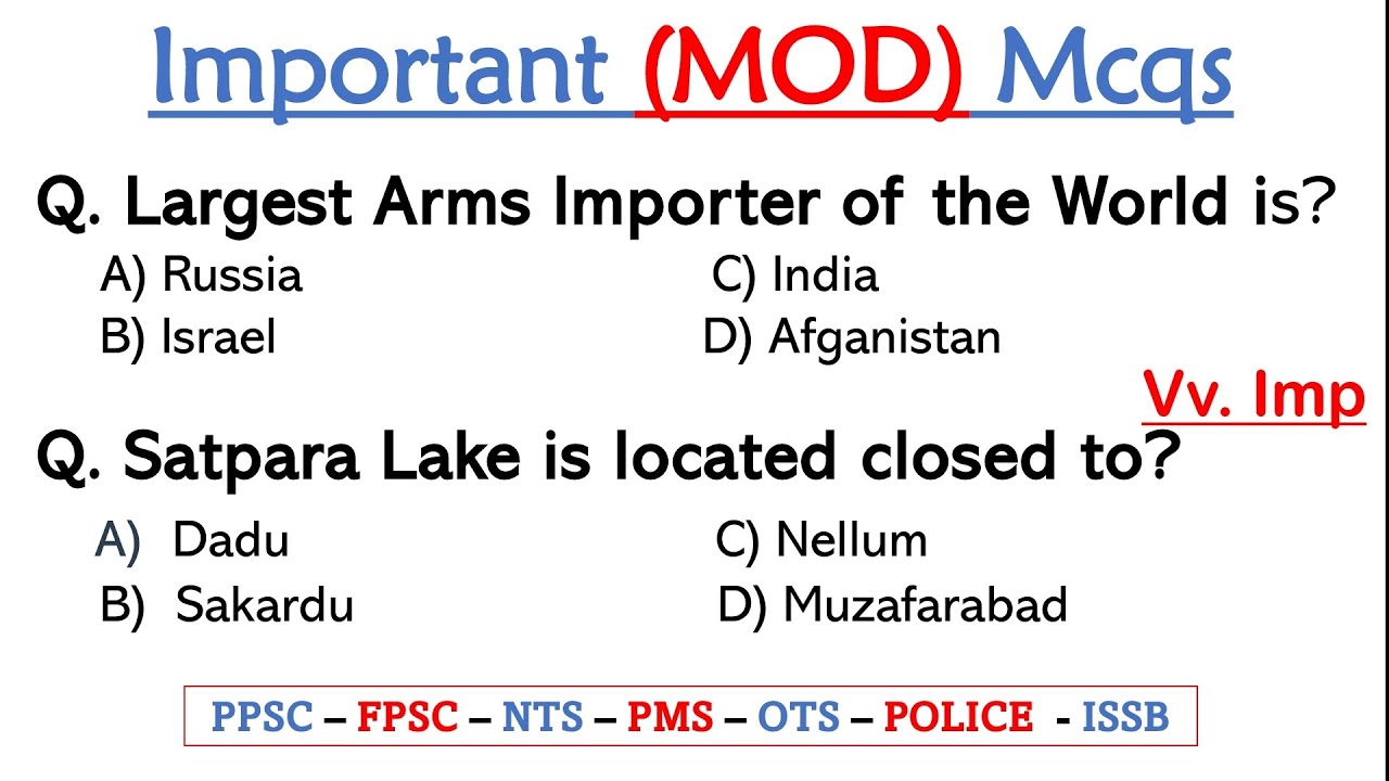 Ministry of Defence (MOD) Most Repeated MCQs from Past Papers | mod si,ldc,udc & naib qasid etc..