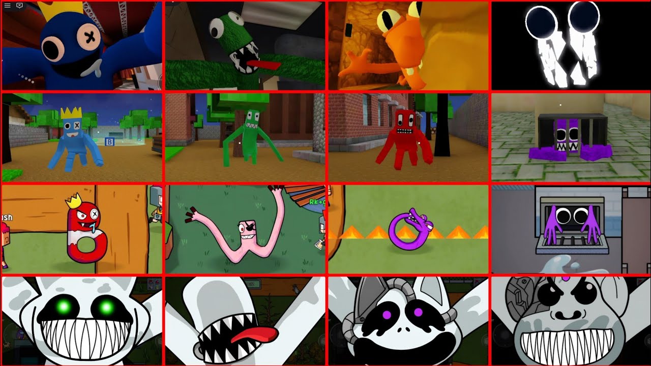 Rainbow Friends 1 Vs Craft Vs Alphabet War Vs Zoo Critter  (Jumpscare) Blue, Green, Orenge, Purple 