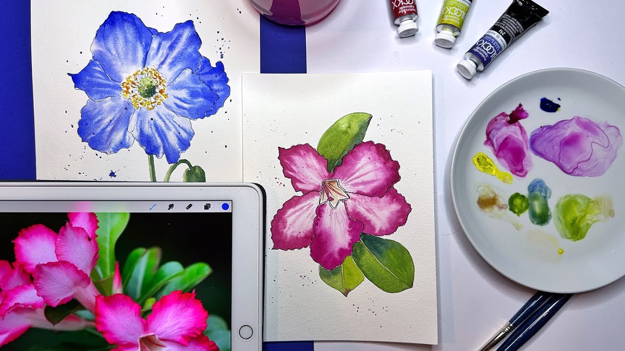 LIVE tutorial - leer aquarel technieken met kleurrijke bloemen