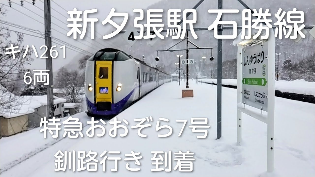 冬 新夕張駅 石勝線 特急おおぞら7号 釧路行き 到着 キハ261 6両 この当時の青春１８切符乗り継ぎ列車