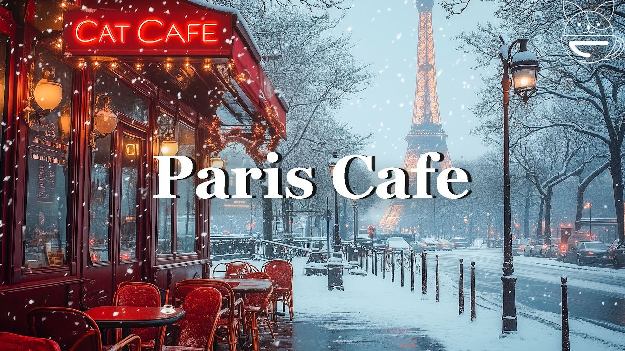 Paris Cafe Ambience ☕ Cat Coffee Shop Jazz Winter & Positive Bossa Nova Piano Music for Good Mood