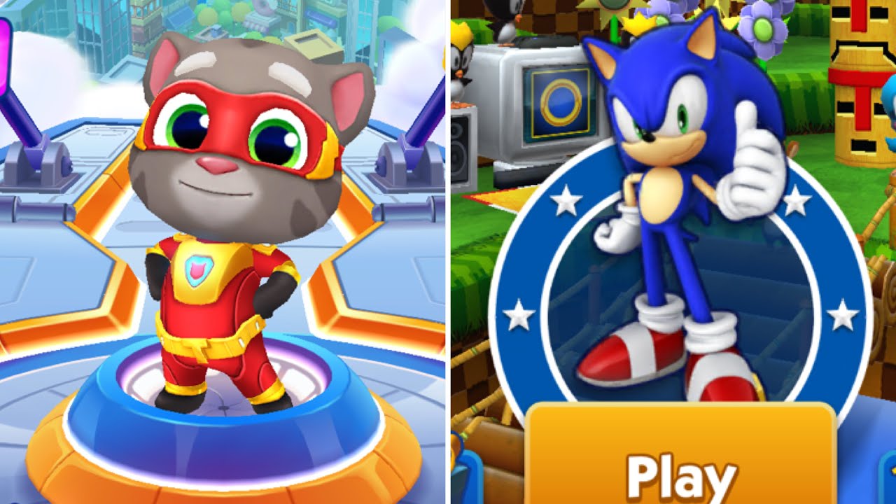 Talking Tom hero dash vs Sonic dash (android,iOS) - Super Tom vs Modern Sonic