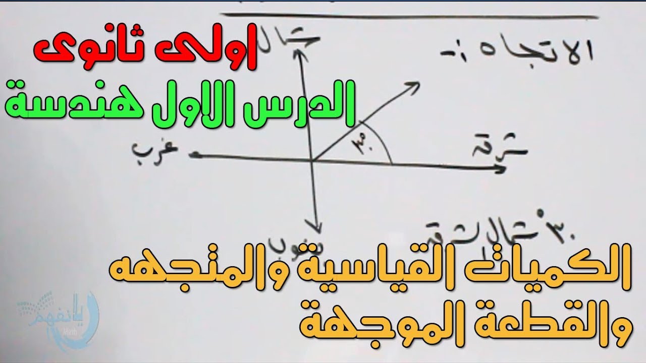 1- هندسة الصف الاول الثانوى الدرس الاول ( الكميات المتجهه والكميات القياسية والقطعة الموجهه)