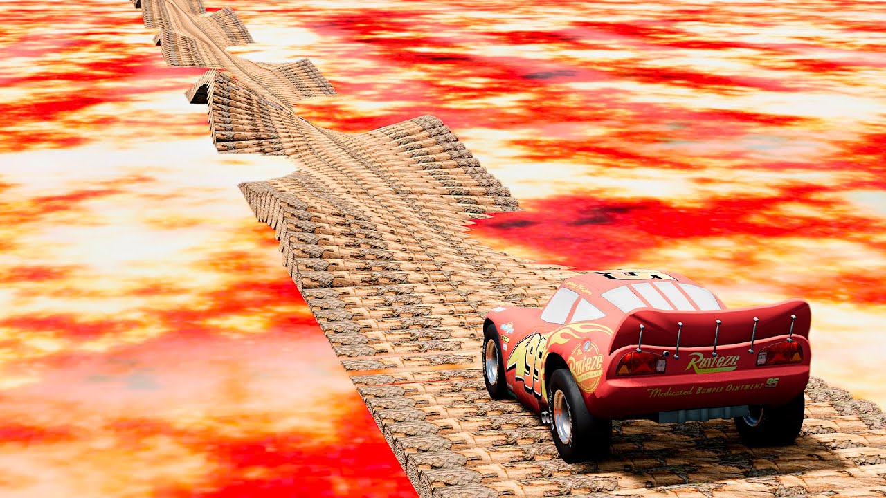 Impossible Log Wave Bridge Crossing Cars Vs Deep Lava - BeamNG.Drive