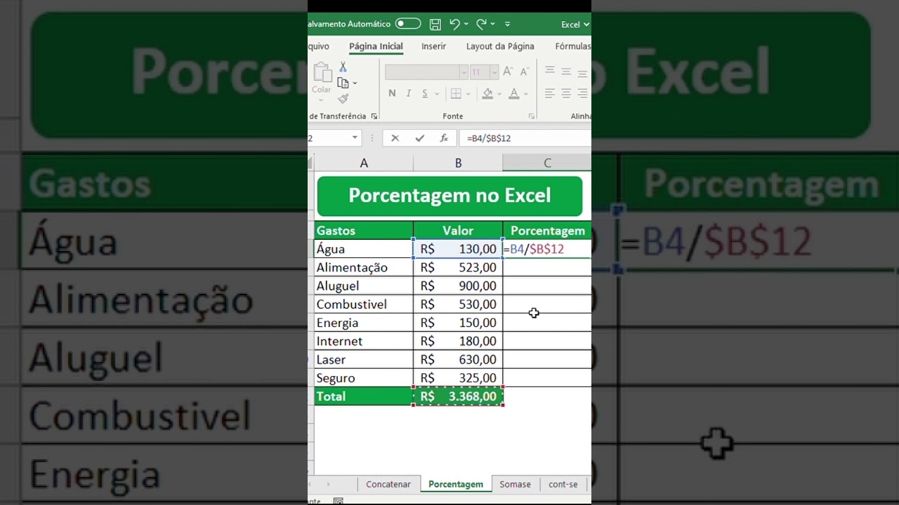 Porcentagem no Excel